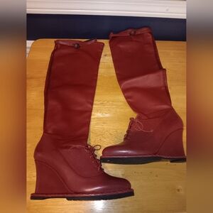 Bottega Veneta Rare Runway Knee Leather Wedge Boots Size 37
